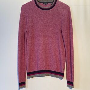 Ted Baker Men's Crewneck Sweater in Pink with Gray, Navy Blue, and Fushia Trim